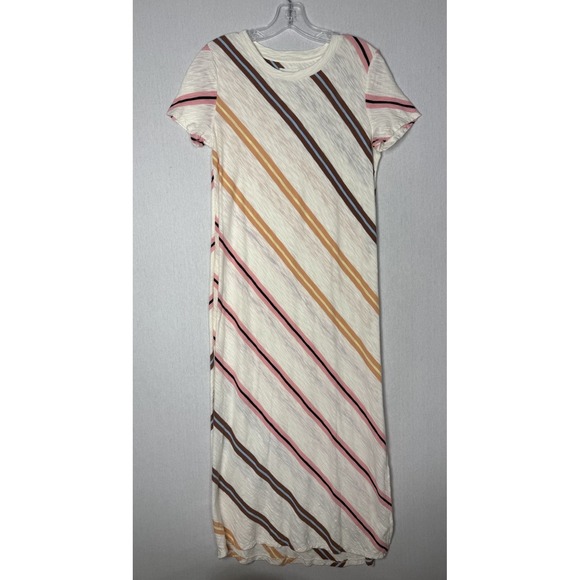 Lou & Grey Dresses & Skirts - Lou & Grey Womens Small Striped Slub Knit Short Sleeve T-Shirt Maxi Dress Ivory